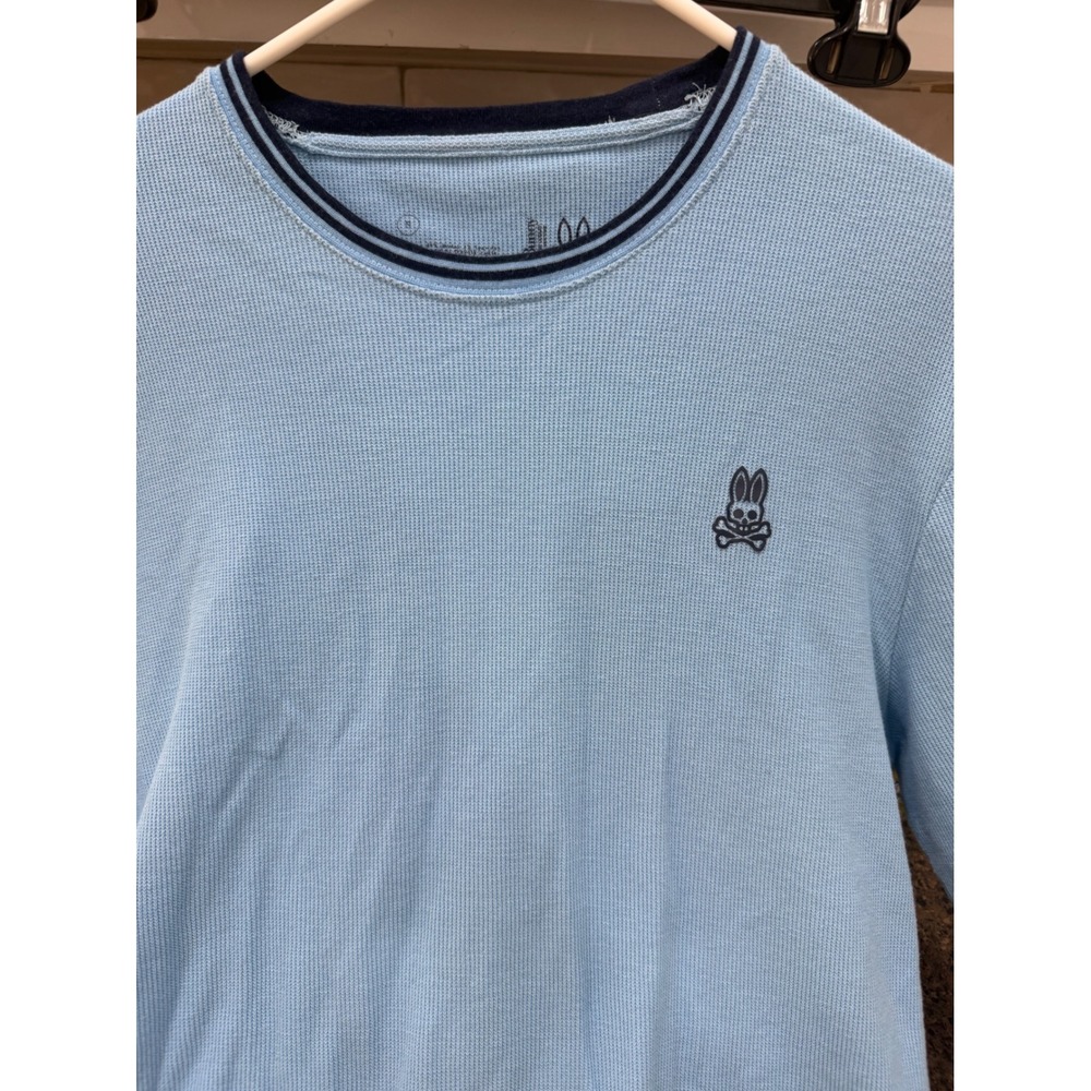 Psycho Bunny Mens‎ Small Light Blue Waffle Knit Thermal Long Sleeve Shirt Logo